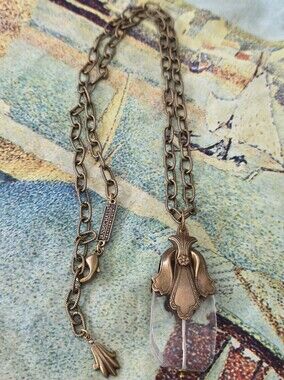 Vintage JAN MICHAELS SAN FRANCISCO fairy Core Crystal Brass Pendant Necklace